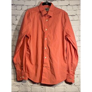 Express 1MX Men's Fitted Button Up Long Sleeve Shirt Salmon Size M 15-15 1/2